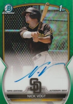 2023 Bowman Chrome #CPA-NV Nick Vogt 1st Green Autographed/99 - Image 1 of 2