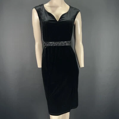 Marks & Spencer schwarzes Samtkleid V-Ausschnitt mit Perlen Taillenband UK 10 - Bild 1 von 4