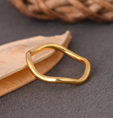 Yellow Gold Plated Minimalist Wave Ring Handmade Dainty Stack Ring For Her - Image 1 of 4