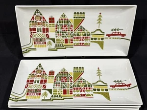 4 YULE TOWN Crate & Barrel Christmas Serving Plate Dish Julia ROTHMAN Design - Picture 1 of 2