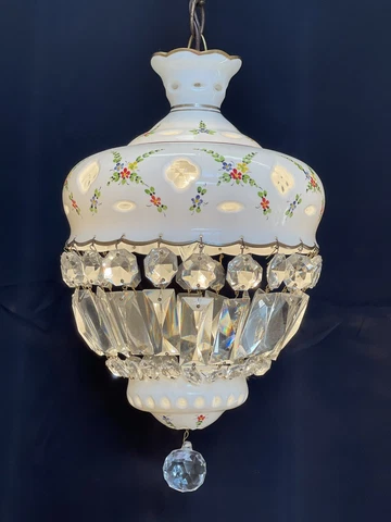 Antique Vintage French Crystal Chandelier Enameled Pendant Hall Ceiling Light Cover