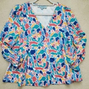 Tuckernuck Women's Cabana Print Easton Blouse Ruffle Sleeve Swing Top szS - Picture 1 of 12