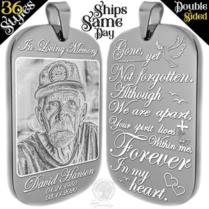 In Loving Memory Custom Dog Tag Necklace - Personalized Engraved Photo & Message - Picture 1 of 10
