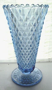 Indiana Glass Ice Blue Diamond Point 8" Footed Vase - Picture 1 of 6