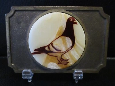 Domestic Pigeon Bird Marble & Brass Belt Buckle Racing Homing Sporting Fancy - Image 1 of 3