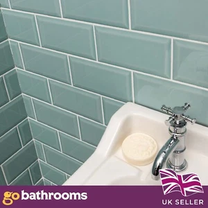 Glossy Green Fern Ceramic Brick Subway Metro Tile With Bevelled Edge 10x20cm Box - Picture 1 of 6