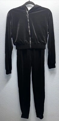 Conjunto de sudadera con capucha y jogger de terciopelo negro talla 8 Boohoo para mujer NUEVO Foto 1 de 4