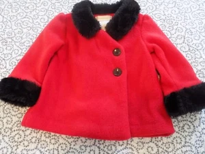 Savannah Red Fleece Jacket with Black Faux Fur Trim ~ Size 3 - 6 Months - Picture 1 of 1
