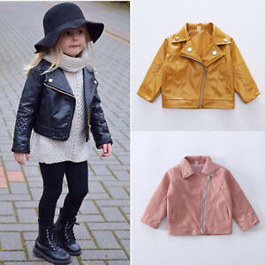 Winter Kids Baby Boys Girls Leather Jacket Short Overcoat Clothes Outwear