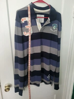 AEROPOSTALE 复古男式长袖 Polo 多色纽约 1987 年 XL/TG 码 — 第 1/4 张图片