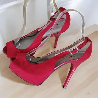 Worthington Womens Hidden Platform Red Suede Peep-Toe Slingback Heels- 7M - Image 1 of 4