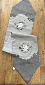 Decorative Artistic Burlap Embroidered 12.5”x68””Table Runner Gray - Picture 1 of 19