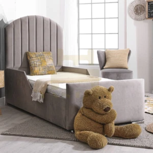 New Round Panel Kids Adults Bed Frame Upholstered Gas Lift Plush Velvet 2FT6 UK - Picture 1 of 4