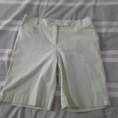  Bermudas de golf Liz Seersucker verde blanco a rayas talla 10 Audra Foto 1 de 4