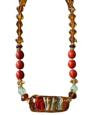 COLLAR LA MURRINA CON CRISTAL DE MURANO 14" MAYORMENTE COLOR ÁMBAR CON DETALLES DORADOS Foto 1 de 4