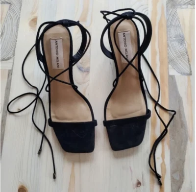 Talla 7 | NUEVAS Sandalias de vestir Antonio Melani Maryann negras con tiras de gamuza con cuña Foto 1 de 3