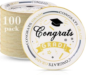 2025 Graduation Party Supplies White and Gold Holiday Paper Plates Disposable 9 - Picture 1 of 12