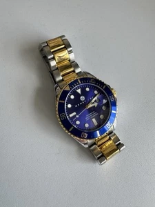 Orologio subacqueo Henry Jay quarzo placcato oro 23 carati acciaio inox Aquamaster - Foto 1 di 16