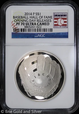 2014-P $1 Proof Baseball Hall of Fame Commem Silver Dollar NGC PF 70 UC - Image 1 of 4