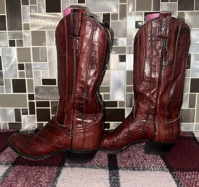 Женские сапоги вестерн Tony Lama размер 6,5B угорь кожа черная этикетка 8121 красные - Изображение 1 из 4