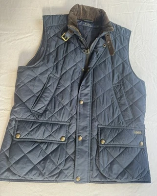 Polo Ralph Lauren Chaleco Acolchado Chaleco Cremallera Completa Cuello Pana A Presión Para Hombres Azul Lg Foto 1 de 4