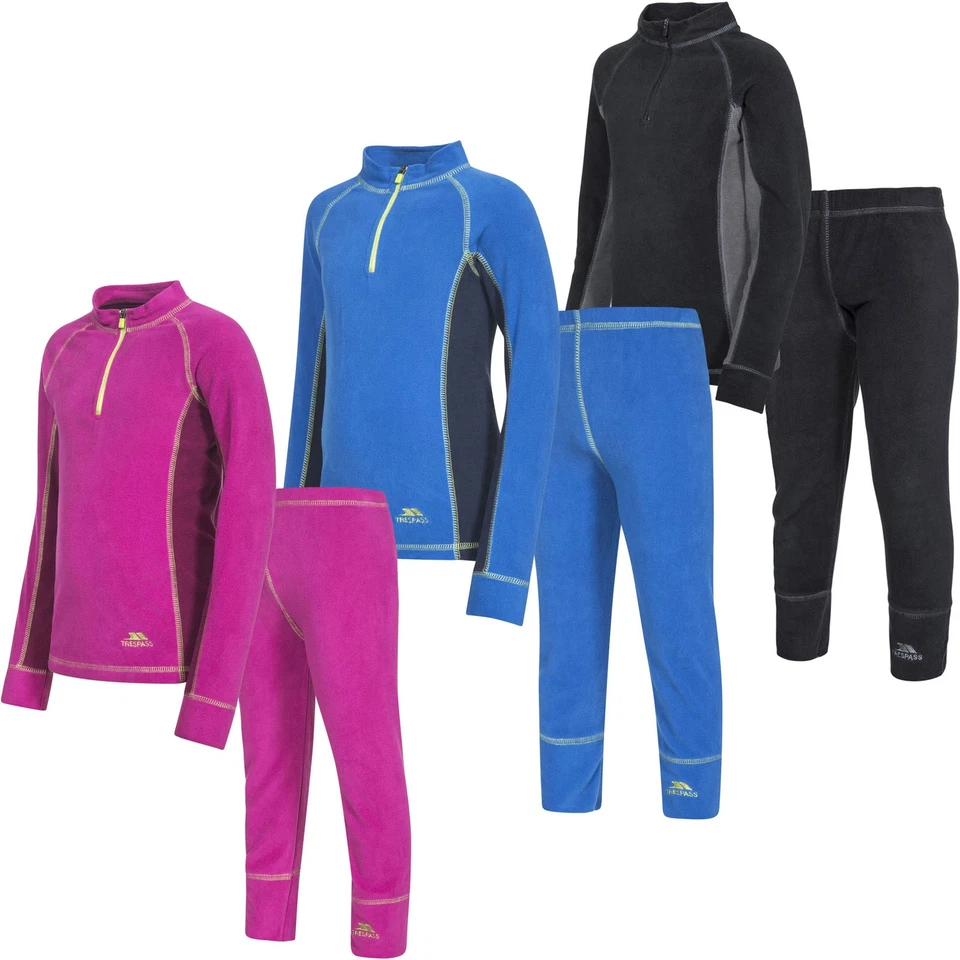 Trespass Kids Bubbles Warm Winter Thermal 1/2 Zip Top Bottoms Baselayer Set Foto 1 de 1