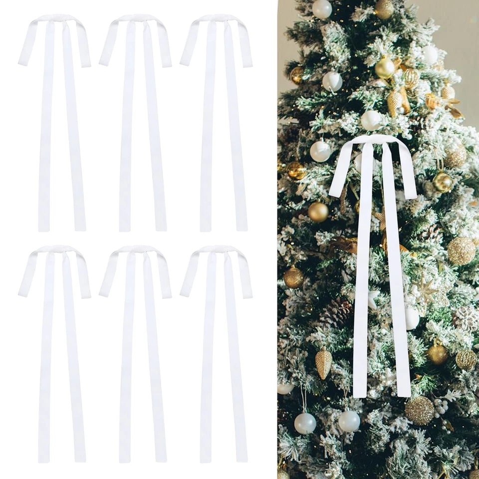 6 Pcs Pre-Tied Bows Satin Ribbon Bows 23.5x15.5" Twist Ties Gift Bows White - Image 1 of 4