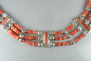 Collana Collana Perline Ostriche Spinose 3 Fila Argento Sterling Southwestern - Foto 1 di 9