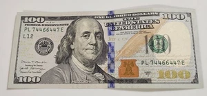 $100 Dollar Bill Radar Trinary Fancy Serial Number Pairs 2017A PL74466447E - Picture 1 of 10