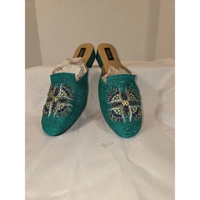 SAACHI Women's Green Peacock Embellished Mules Shoes Size 10 - Image 1 of 4