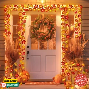 2-Pack 20Ft 40 LED Multicolor Maple Leaf Lights Garland for Fall Halloween Decor - Picture 1 of 6