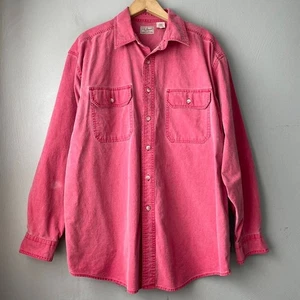 Vintage LL Bean Mens Size Large Faded Red 100% Cotton Button Upv Twill Shirt - Picture 1 of 12