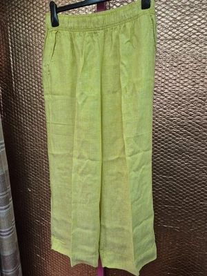 Tahari Size M Medium Green 100% Linen Wide Leg Trousers (1025/244/v) - Image 1 of 3