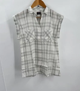 Untuckit Villefranche Top Women's 4 Plaid Cap Sleeve Button Front Soft Casual - Picture 1 of 11