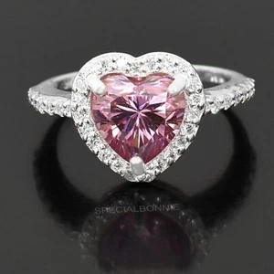 Certified 3.40Ct Heart Shape Pink Diamond Solitaire Ring, Diamond Accents. - Picture 1 of 9