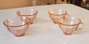 Pink Depression Glass Swirl Design Teacups France EUC Set Of 4 - Picture 1 of 7