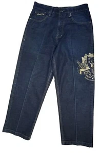 Southpole Jeans Y2K Sz 34 (33x31) Wide Leg Embroidered Hip Hop Streetwear Pipes - Picture 1 of 21