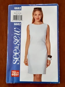 BUTTERICK PATTERN - 6682 LADIES DRESS SHEATH SLEEVELESS SEE&SEW 12-16 UNCUT - Imagen 1 de 2