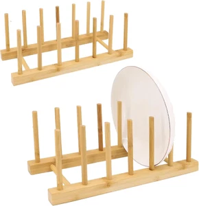 2-Piece Vertical Wooden Plate Rack, Dish Rack, Pot Lid Rack, Kitchen Storage Rac - Picture 1 of 6