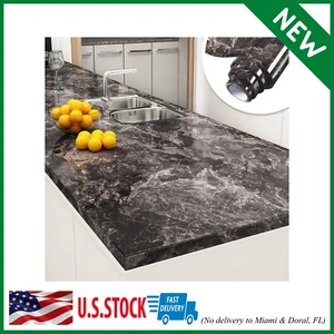 Faux Marble Counter Top Covers Peel and Stick 24 X 118 Sandstone Black Brown M - Picture 1 of 8