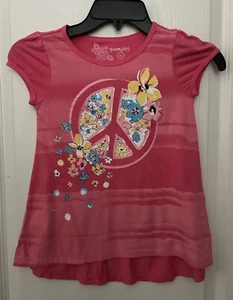EUC Green Dog Girls Size 6X Short Sleeve Shirt Pink Floral Peace Graphic  Shirt - Picture 1 of 7