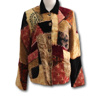 Indigo Moon M Velvet & BrocadeTapestry Patchwork Textured Jacket Pockets - Picture 1 of 3