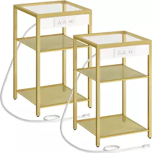 HOOBRO End Tables Set of 2 with Charging Station, Side USB Gold - Picture 1 of 9