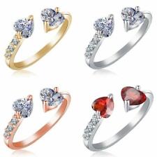 Romantic 925 Silver Heart Ring Women Cubic Zircon Wedding Jewelry Sz Adjustable