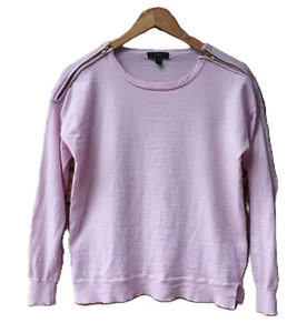 J Crew Sz M Pink Zip 100% Merino Wool Long Sleeve Sweater Jumper - Picture 1 of 3