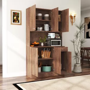 70.87" Tall Wardrobe& Kitchen Cabinet, with 6-Doors, 1-Open Shelves and 1-Drawer - Picture 1 of 20