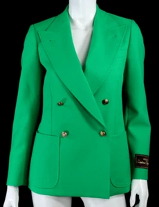 Chaqueta Blazer GUCCI $3,400 Resort 2023 Verde Taladro Doble Pecho 36 - Imagen 1 de 10