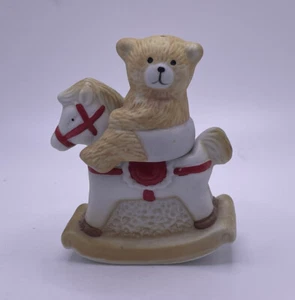 Teddy Bear On Rocking Horse, Vintage Ceramic Salt And Pepper Shakers w/ Stoppers - Picture 1 of 6