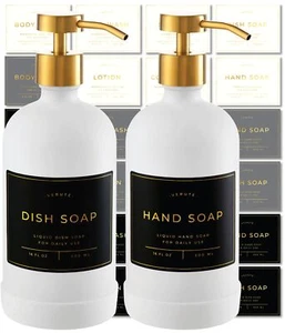 16oz Glass Soap Dispenser With Stainless Steel Pump 21 Waterproof Labels Nonslip - Picture 1 of 8