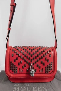 Alexander McQueen Red Leather Studded Skull Crossbody Bag - Picture 1 of 8